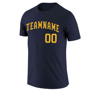 Custom Navy Yellow Classic Style Crew neck T-Shirts Full Sublimated