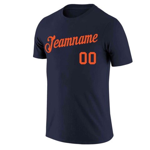Custom Navy Orange Classic Style Crew neck T-Shirts Full Sublimated