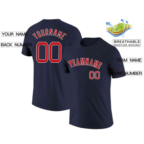 Custom Navy Red-White Classic Style Crew neck T-Shirts Full Sublimated