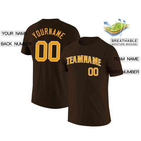 Custom Brown Yellow-White Classic Style Crew neck T-Shirts Full Sublimated