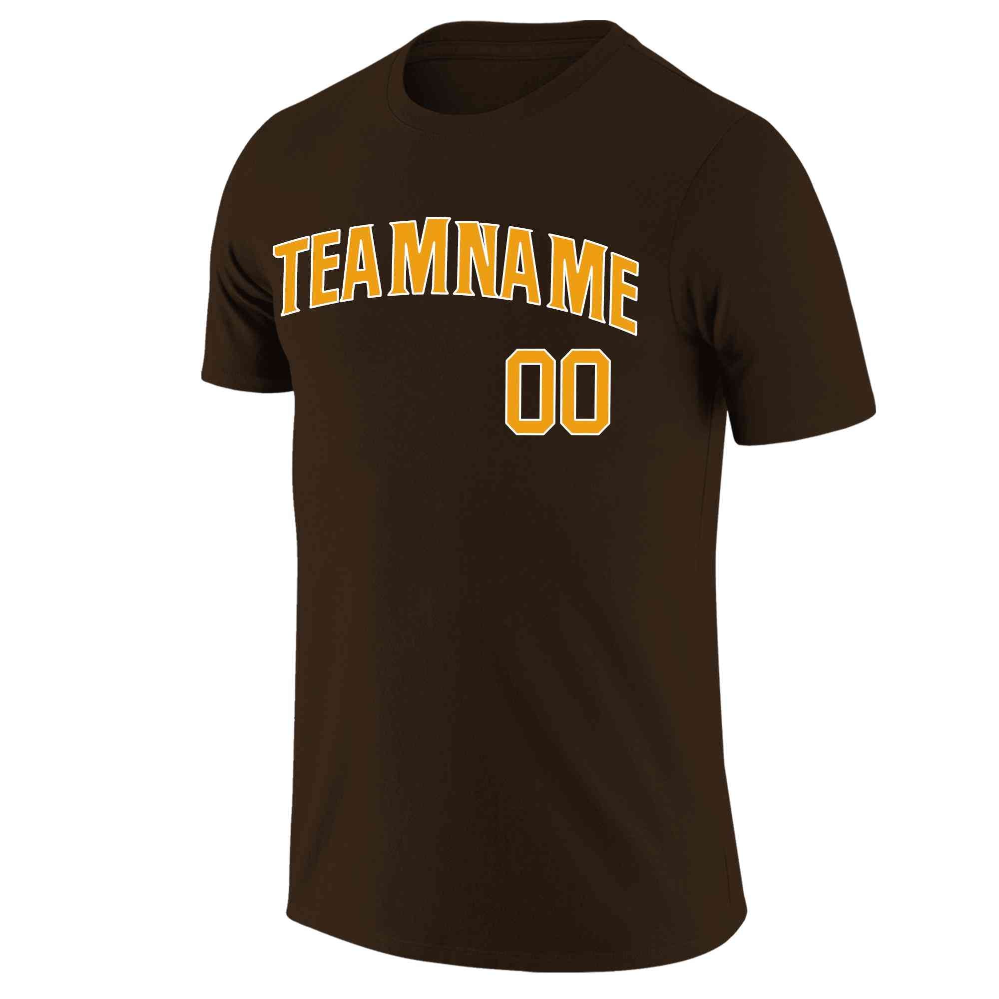 Custom Brown Yellow-White Classic Style Crew neck T-Shirts Full Sublimated