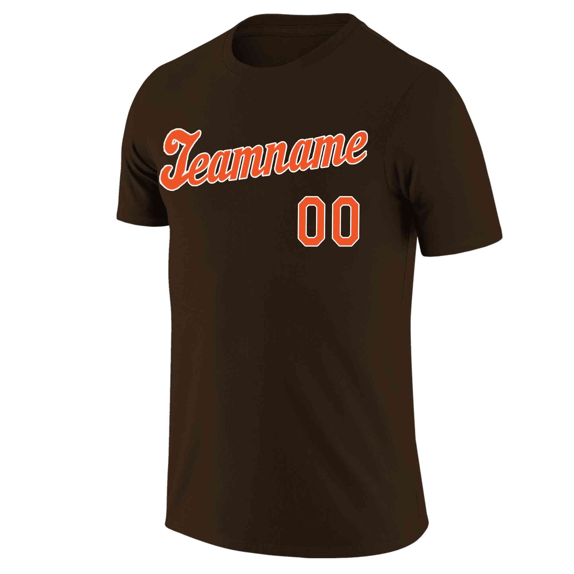 Custom Brown Orange-White Classic Style Crew neck T-Shirts Full Sublimated