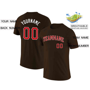 Custom Brown Red-White Classic Style Crew neck T-Shirts Full Sublimated