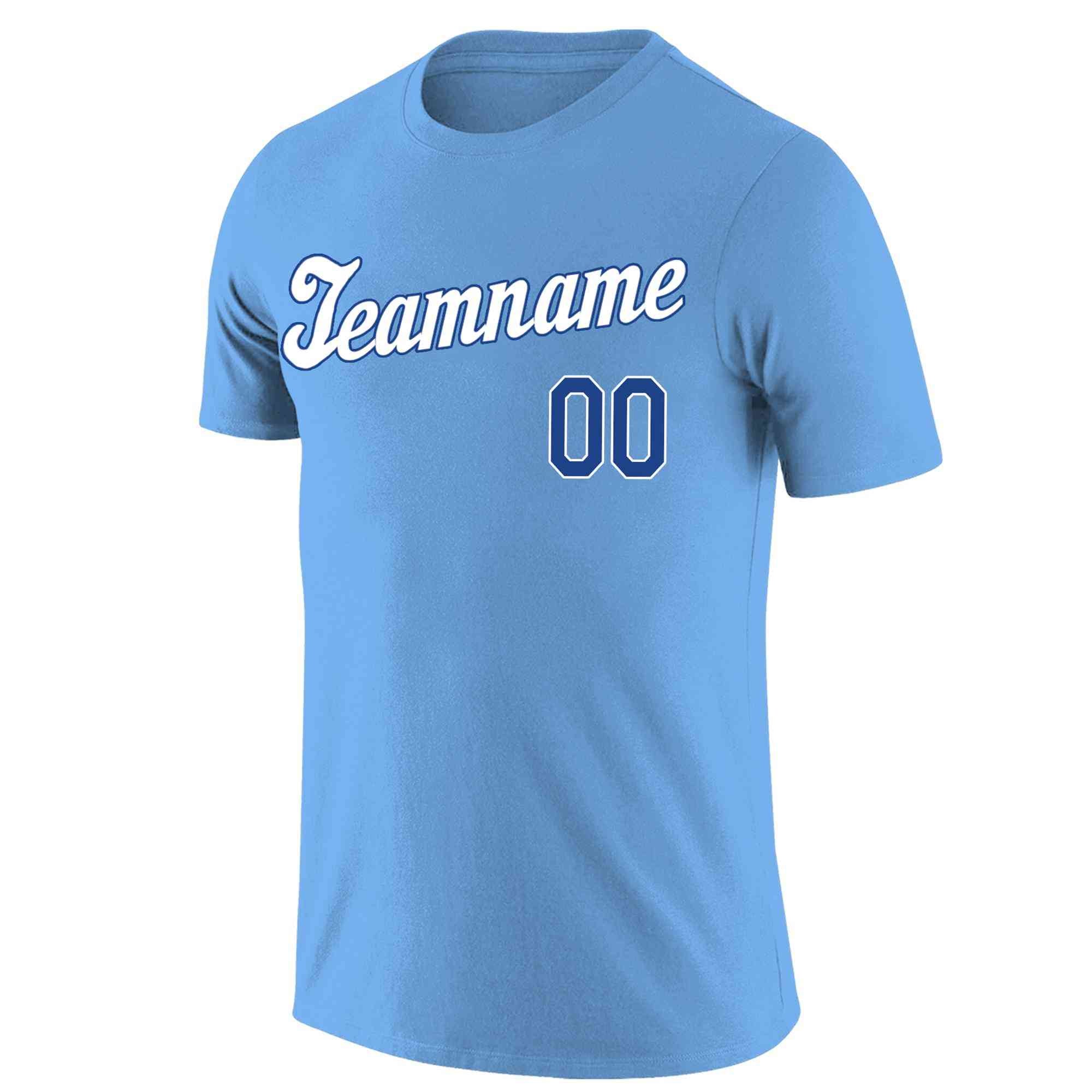 Custom Light Blue White-Royal Classic Style Crew neck T-Shirts Full Sublimated