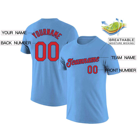 Custom Light Blue Red-Navy Classic Style Crew neck T-Shirts Full Sublimated