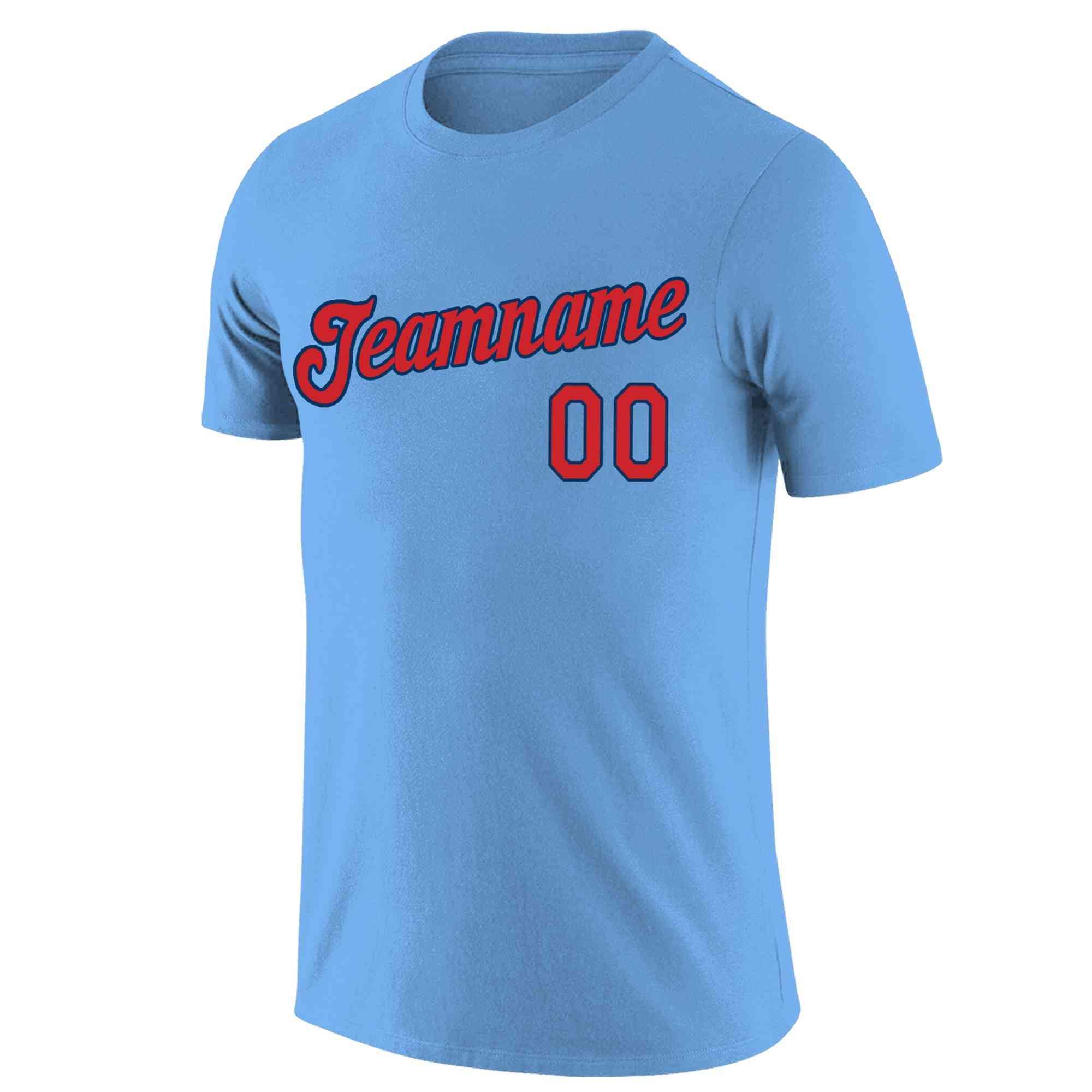 Custom Light Blue Red-Navy Classic Style Crew neck T-Shirts Full Sublimated