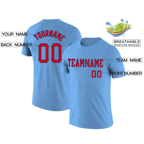 Custom Light Blue Red-Navy Classic Style Crew neck T-Shirts Full Sublimated