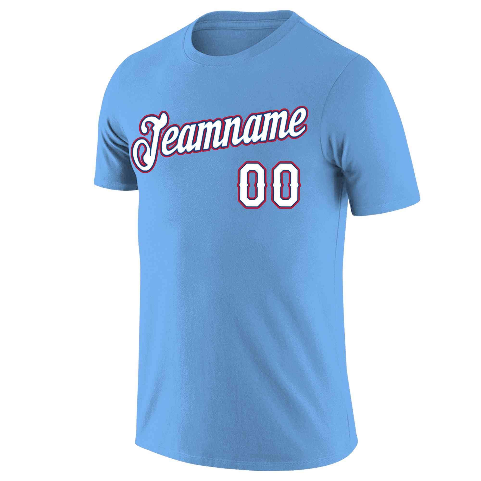 Custom Light Blue White-Navy Classic Style Crew neck T-Shirts Full Sublimated