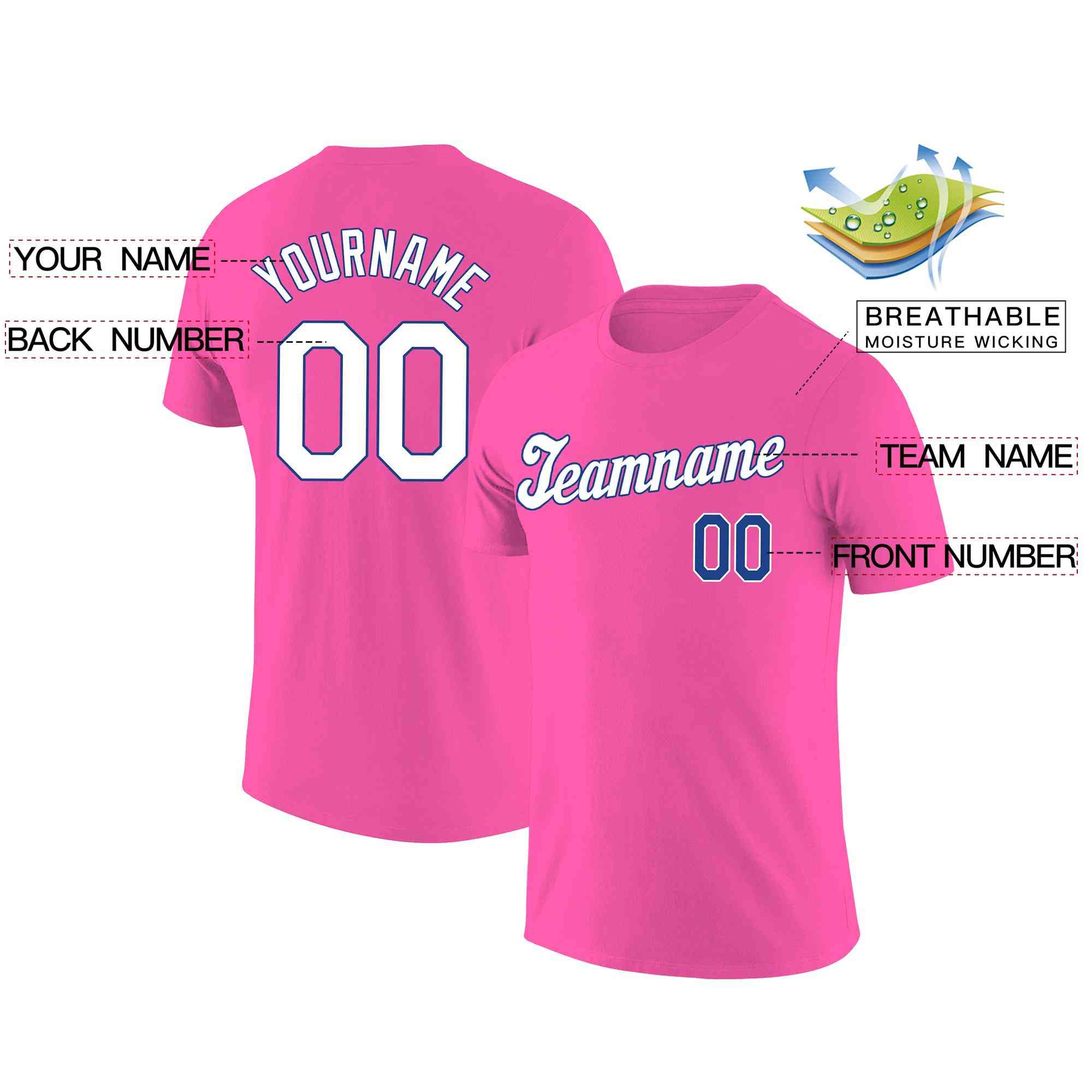 Custom Pink White-Royal Classic Style Crew neck T-Shirts Full Sublimated