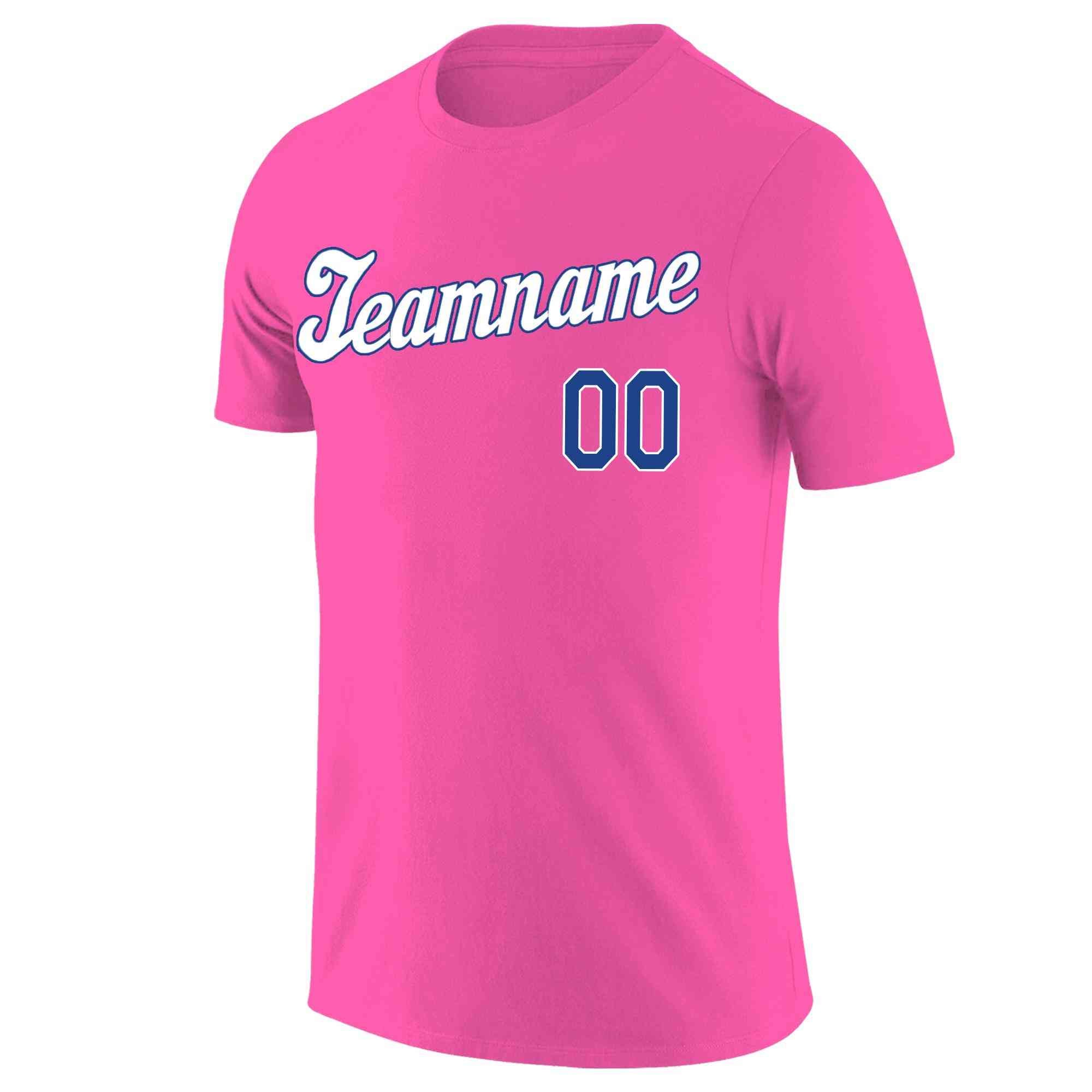 Custom Pink White-Royal Classic Style Crew neck T-Shirts Full Sublimated