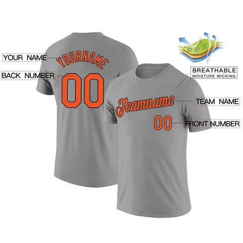 Custom Gray Orange-Black Classic Style Crew neck T-Shirts Full Sublimated