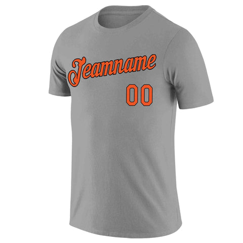 Custom Gray Orange-Black Classic Style Crew neck T-Shirts Full Sublimated