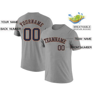 Custom Gray Navy-Orange Classic Style Crew neck T-Shirts Full Sublimated