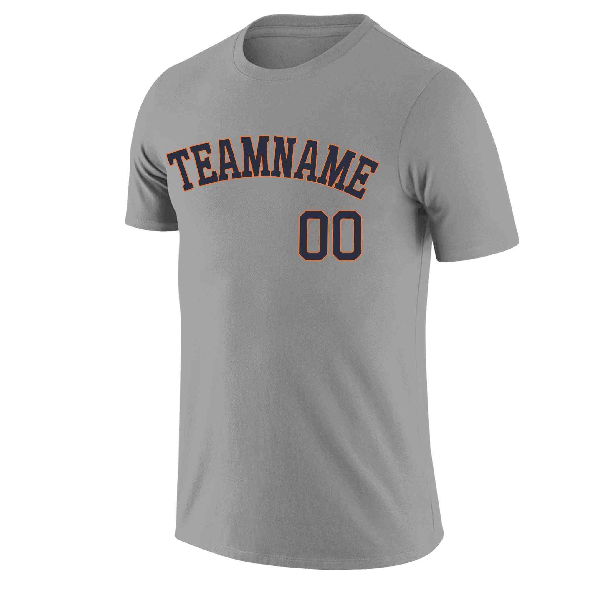 Custom Gray Navy-Orange Classic Style Crew neck T-Shirts Full Sublimated