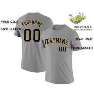 Custom Gray Black-Yellow Classic Style Crew neck T-Shirts Full Sublimated