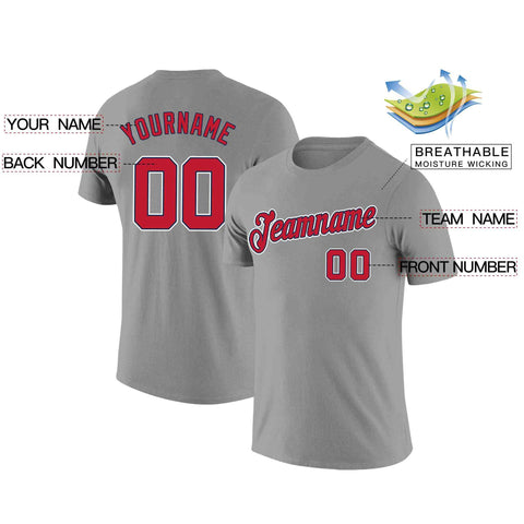 Custom Gray Red-Navy Classic Style Crew neck T-Shirts Full Sublimated