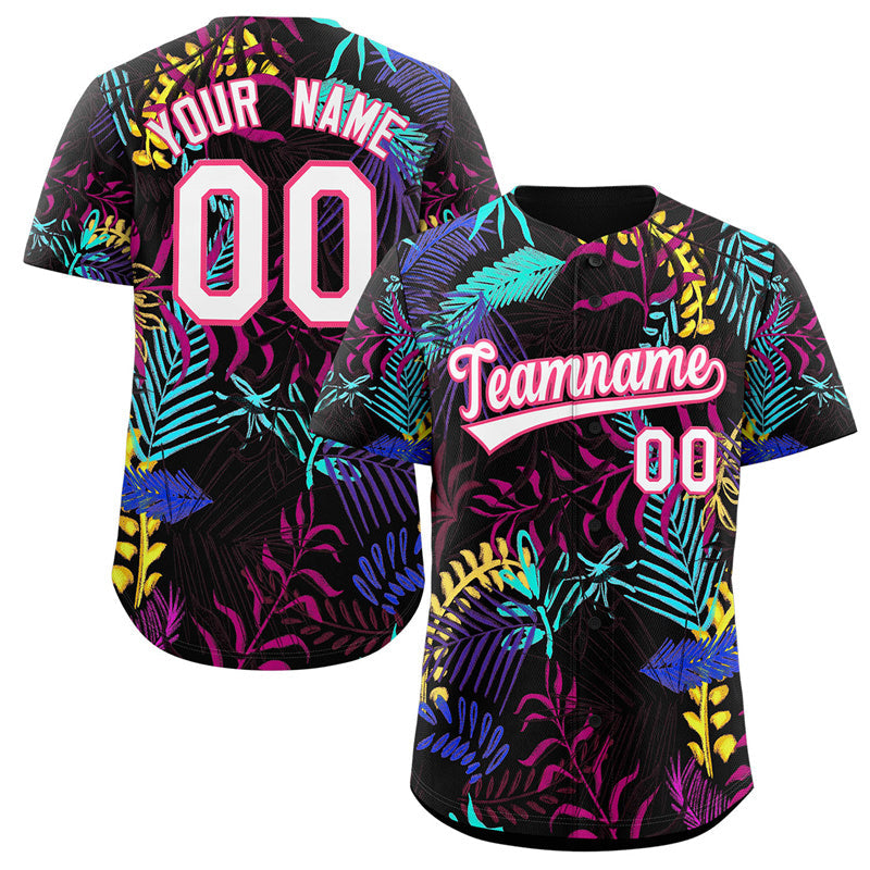 Maillot de baseball authentique à motif graffiti noir blanc-rose personnalisé