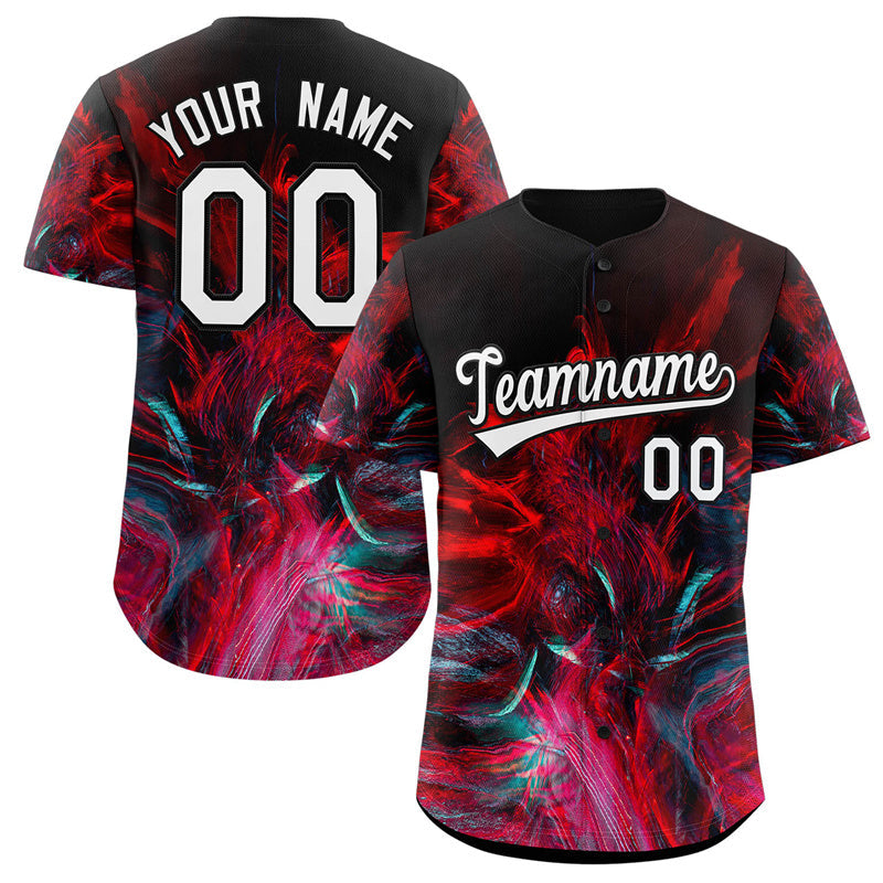 Maillot de baseball authentique à motif graffiti rouge blanc-noir personnalisé