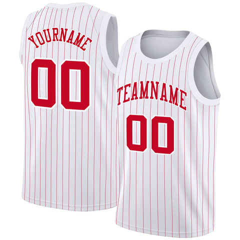Custom White Red Stripe Fashion Tops Athletic Basketball Jersey