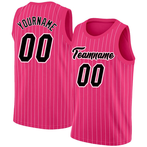 Custom Pink Black Pink Stripe Fashion Tops Men Casual Basketball Jersey