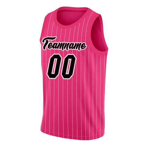 Custom Pink Black Pink Stripe Fashion Tops Men Casual Basketball Jersey