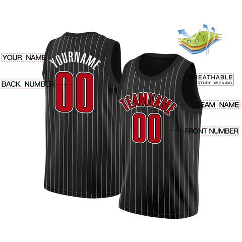 Custom Black Red-White Stripe Fashion Tops Breathable Basketball Jersey
