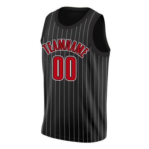 Custom Black Red-White Stripe Fashion Tops Breathable Basketball Jersey