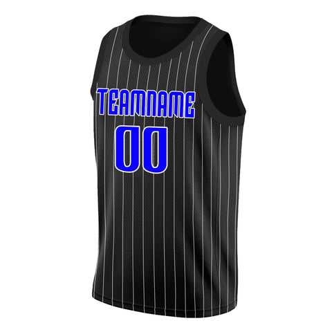 Custom Black Blue-White Stripe Fashion Tops Breathable Basketball Jersey