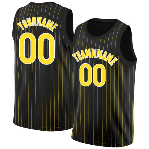 Custom Black Yellow-White Stripe Fashion Tops Breathable Basketball Jersey
