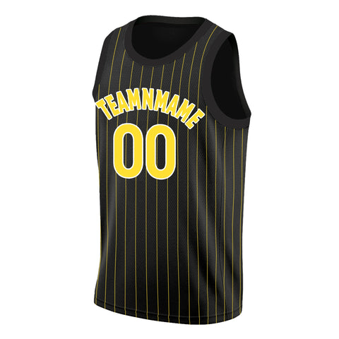 Custom Black Yellow-White Stripe Fashion Tops Breathable Basketball Jersey