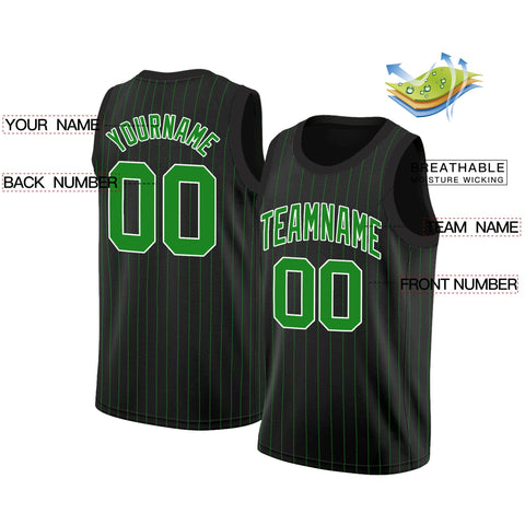 Custom Black Green-White Stripe Fashion Tops Breathable Basketball Jersey