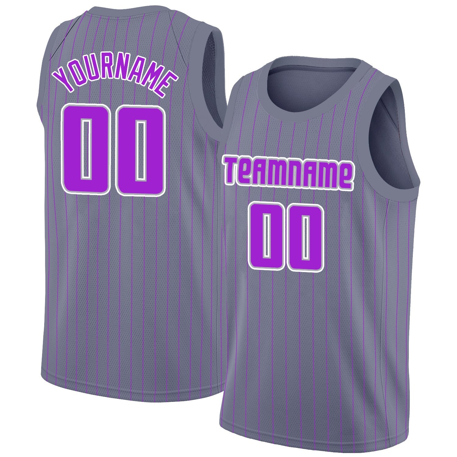 Maillot de basket-ball personnalisé à rayures gris foncé violet-blanc, hauts à la mode