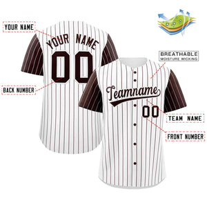 Custom White Brown Stripe Fashion Raglan Sleeves Authentic Baseball Jersey