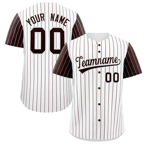 Custom White Brown Stripe Fashion Raglan Sleeves Authentic Baseball Jersey