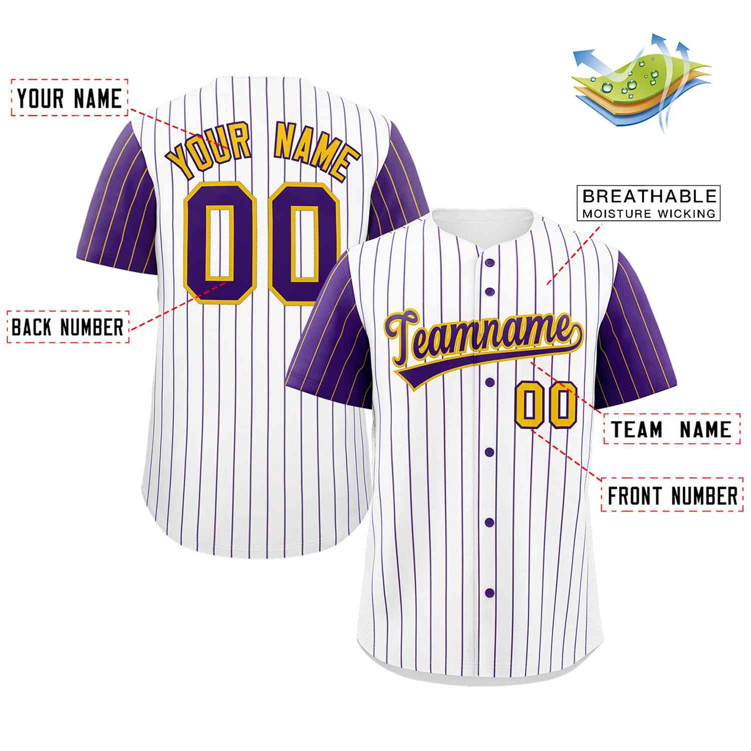 Custom White Purple-Gold Stripe Fashion Raglan Sleeves Authentic Baseball Jersey