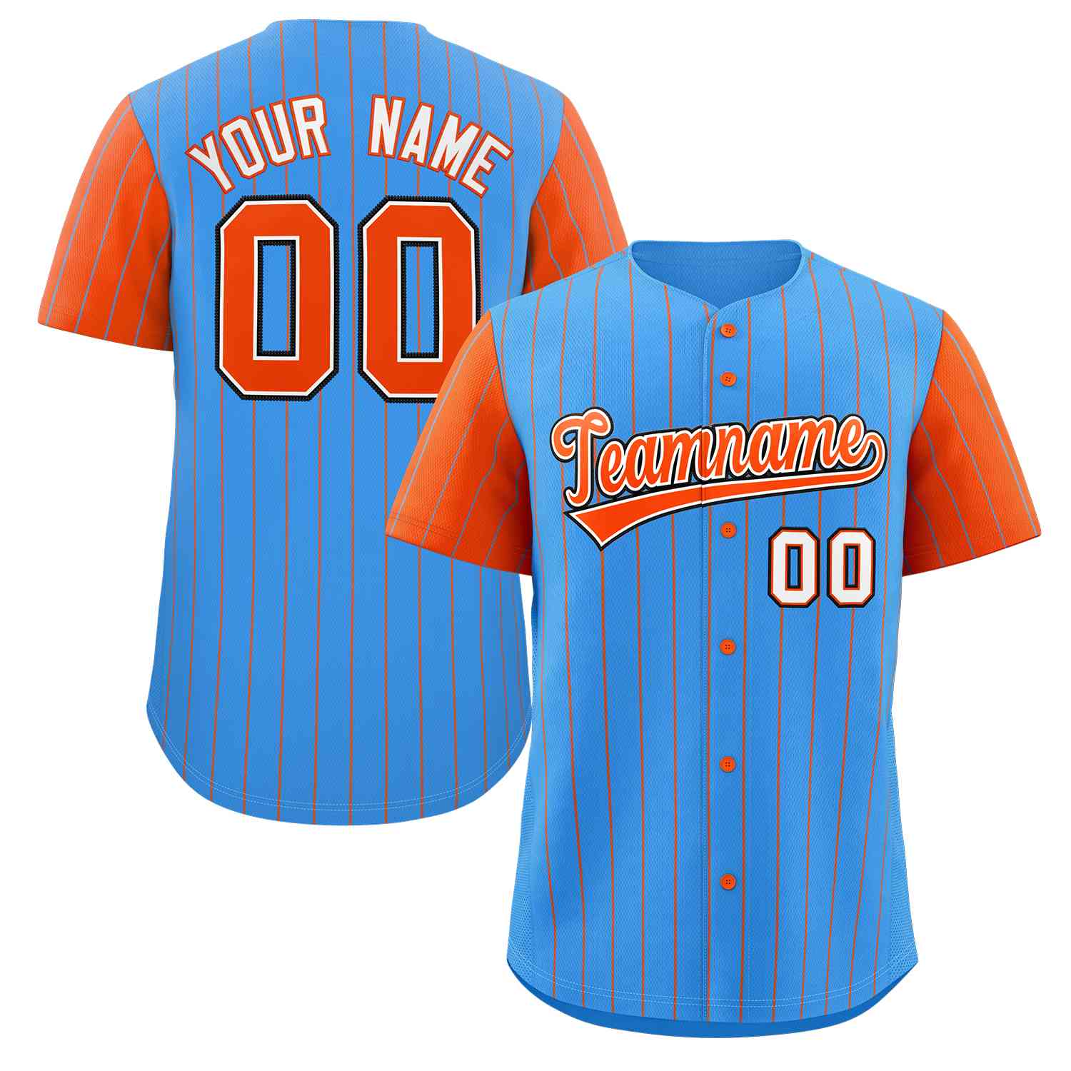 Maillot de baseball personnalisé à manches raglan, bleu poudre, Orange-blanc, à la mode, authentique