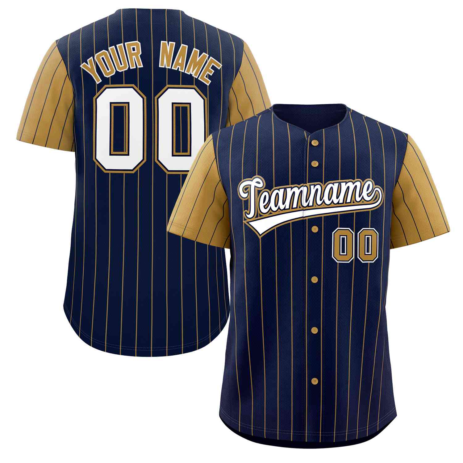 Custom Navy White-Old Gold Stripe Fashion Raglan Sleeves Authentic Baseball Jersey