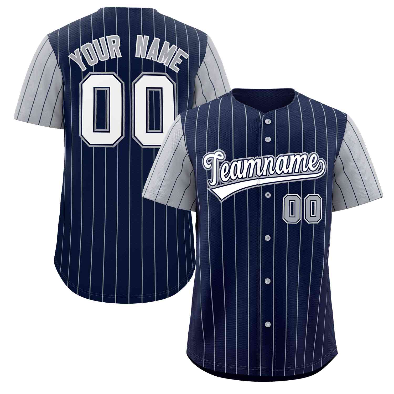 Custom Navy White-Gray Stripe Fashion Raglan Sleeves Authentic Baseball Jersey