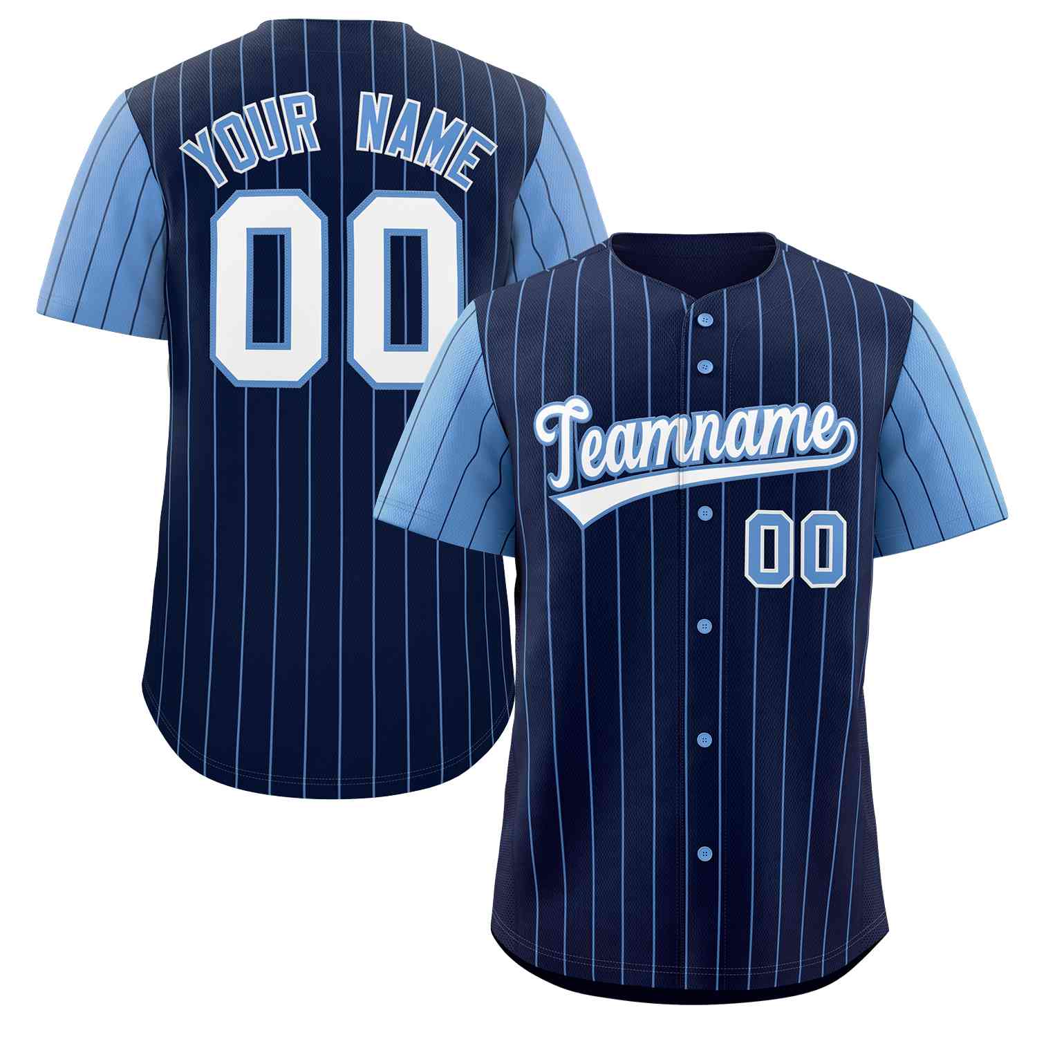 Custom Navy White-Light Blue Stripe Fashion Raglan Sleeves Authentic Baseball Jersey