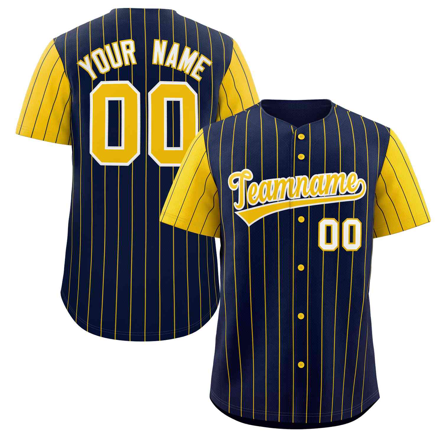 Custom Navy Gold-White Stripe Fashion Raglan Sleeves Authentic Baseball Jersey