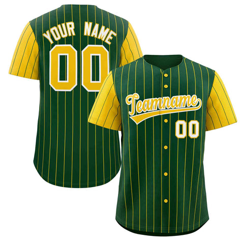 Custom Green Gold-White Stripe Fashion Raglan Sleeves Authentic Baseball Jersey