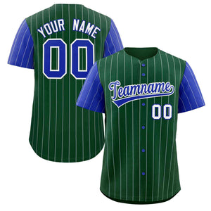 Maillot de Baseball authentique à manches Raglan, personnalisé, vert Royal-blanc à rayures, à la mode