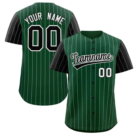 Custom Green Black-White Stripe Fashion Raglan Sleeves Authentic Baseball Jersey