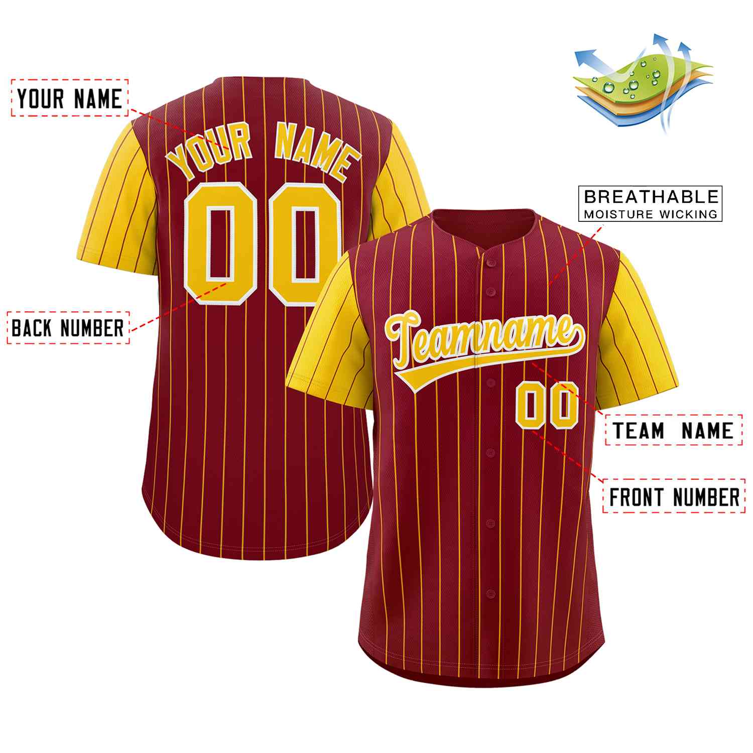 Custom Crimson Gold-White Stripe Fashion Raglan Sleeves Authentic Baseball Jersey