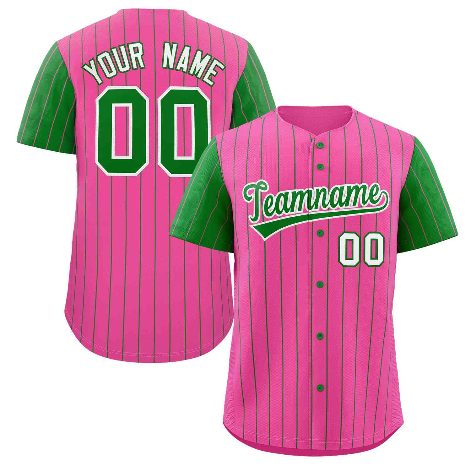 Maillot de Baseball authentique à manches Raglan, rose personnalisé, rayures vertes et blanches, à la mode