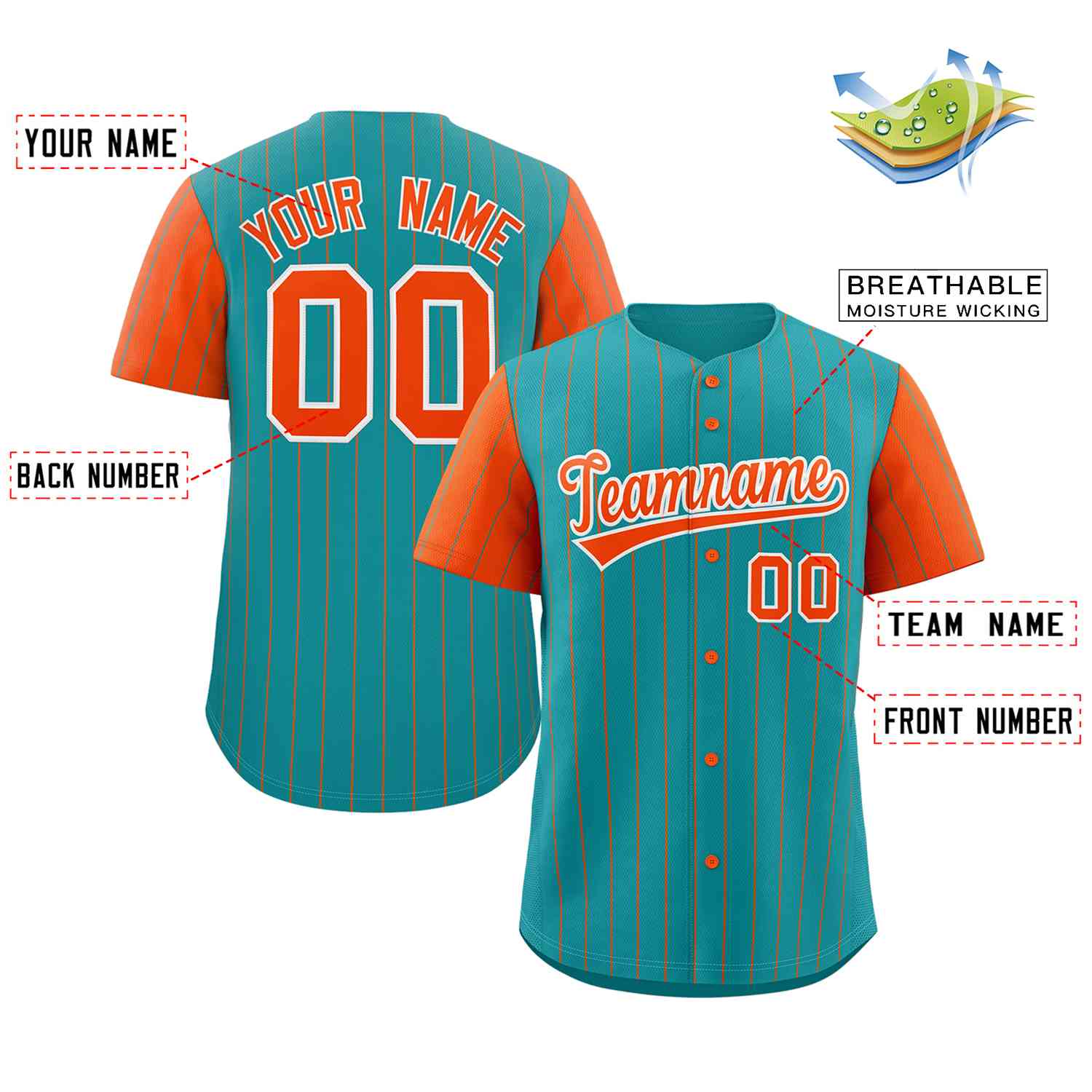 Custom Aqua Orange-White Stripe Fashion Raglan Sleeves Authentic Baseball Jersey