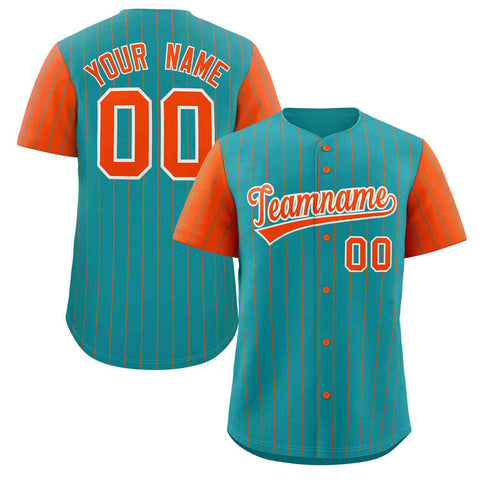 Custom Aqua Orange-White Stripe Fashion Raglan Sleeves Authentic Baseball Jersey
