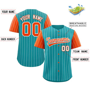 Custom Aqua Orange-White Stripe Fashion Raglan Sleeves Authentic Baseball Jersey