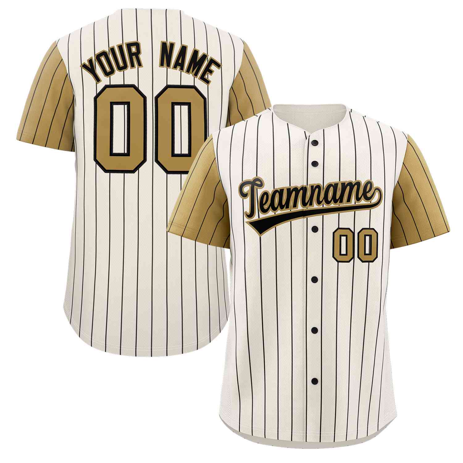 Custom Cream Black-Old Gold Stripe Fashion Raglan Sleeves Authentic Baseball Jersey