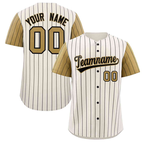 Custom Cream Black-Old Gold Stripe Fashion Raglan Sleeves Authentic Baseball Jersey